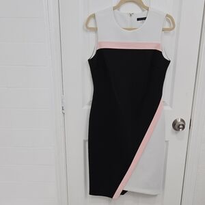 Tommy Hilfiger ColorBlock Black and White Dress with Pink Accent